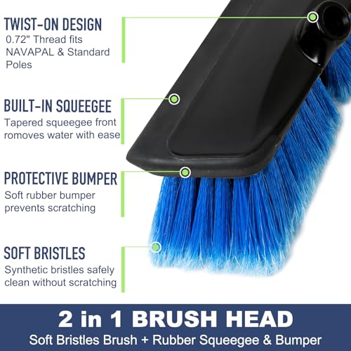 52" Car Wash Brush with Long Handle | Built-in Rubber Squeegee & Rubber Bumper | Lightweight extendable Handle | Soft Bristle Brush for Car, RV, Boat, Solar Panel, Deck Washing - color: Blue, size: 52 Inch
