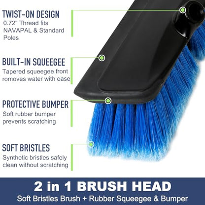52" Car Wash Brush with Long Handle | Built-in Rubber Squeegee & Rubber Bumper | Lightweight extendable Handle | Soft Bristle Brush for Car, RV, Boat, Solar Panel, Deck Washing - color: Blue, size: 52 Inch