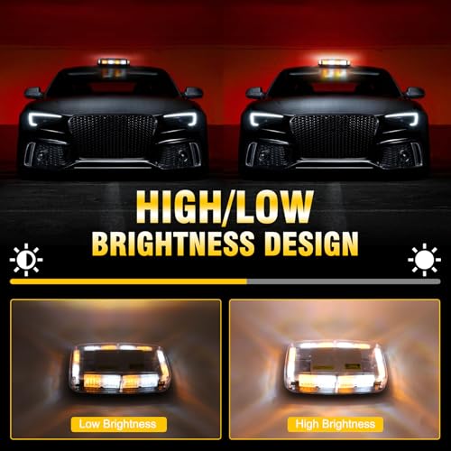 Wireless Rechargeable LED Rooftop Beacon Strobe Lights,48LED 17 Flashing Modes,Hi/Lo Brightness,Amber White Emergency Hazard Warning Light with Home/Car Charger for Trucks Vehicles-1 Pack