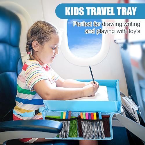 Car Seat Tray for Kids Travel - Carseat Table Top for Toddler,Children’s Activity Tray Table for Car,Kids Plane Tray Cover(Blue) - color: Blue