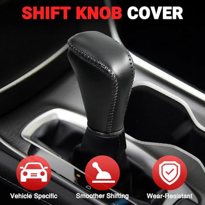 Leather Gear Shift Knob Cover Compatible with Honda Accord 2018-2022/Civic 2022 Black Stitches Shifter Knob Cover