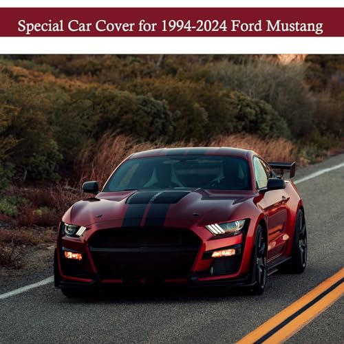 Indoor Car Cover Compatible with Ford Mustang（1994-2024 Custom-fit Breathable Dust-Proof Stretch Car Cover for Underground Garage, Car Show （Black+Red） - size: Compatible with Mustang