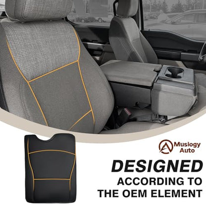 Muslogy Center Console Armrest Cover Fit for Ford F-150 F150 2015-2026 & F250 F350 F450 2017-2026 Accessories, Comfort Armrest Pad Console Lid Cushion Vegan Leather Regular Thick(Jump Seat ONLY) - size: 2) 15-25 |F150| Jump Seat, Regular
