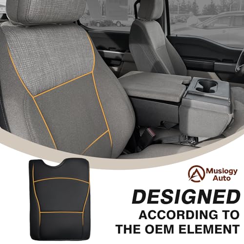 Muslogy Center Console Armrest Cover Fit for Ford F-150 F150 2015-2026 & F250 F350 F450 2017-2026 Accessories, Comfort Armrest Pad Console Lid Cushion Vegan Leather Regular Thick(Jump Seat ONLY) - size: 2) 15-25 |F150| Jump Seat, Regular