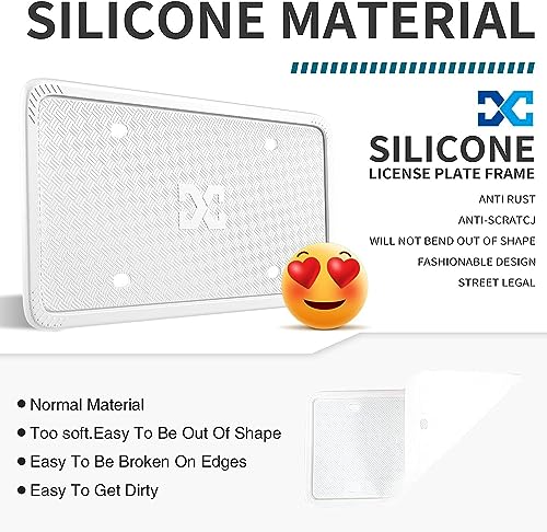 XCLPF Silicone White License Plate Frame Covers 1 Pack- Front and Back Car Plate Bracket Holders. Rust-Proof, Rattle-Proof, Weather-Proof (White) - color: 1 Pack White