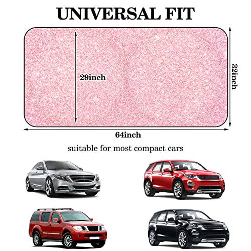 Windshield Sun Shade Foldable Car Front Window Covers for Car Accessories Sun Heat UV Rays Visor Protector Protection for Universal Cars SUV Truck(Pink Sequins) - style: Pink Sequins