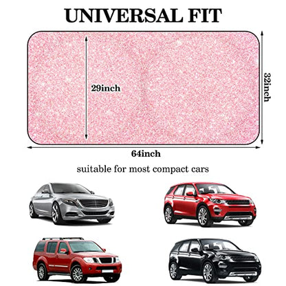 Windshield Sun Shade Foldable Car Front Window Covers for Car Accessories Sun Heat UV Rays Visor Protector Protection for Universal Cars SUV Truck(Pink Sequins) - style: Pink Sequins