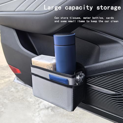 Car Trash Can, Foldable Multifunctional Hanging Storage Box Trash Can with a Roll of Garbage Bag, Multi Pocket Design Suitable for Car, Home and Office (Beige) - color: beige