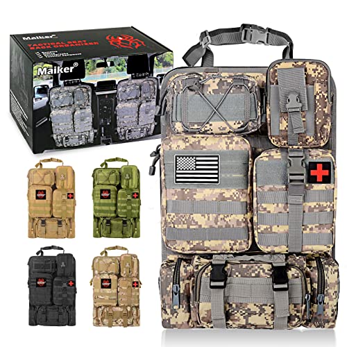 MAIKER Tactical Car Seat Back Organizer, Upgrade Tactical Vehicle Panel Organizer with 5 Detachable Molle Pouch, Universal fits for Most of Vehicle - color: Acu