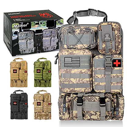 MAIKER Tactical Car Seat Back Organizer, Upgrade Tactical Vehicle Panel Organizer with 5 Detachable Molle Pouch, Universal fits for Most of Vehicle - color: Acu