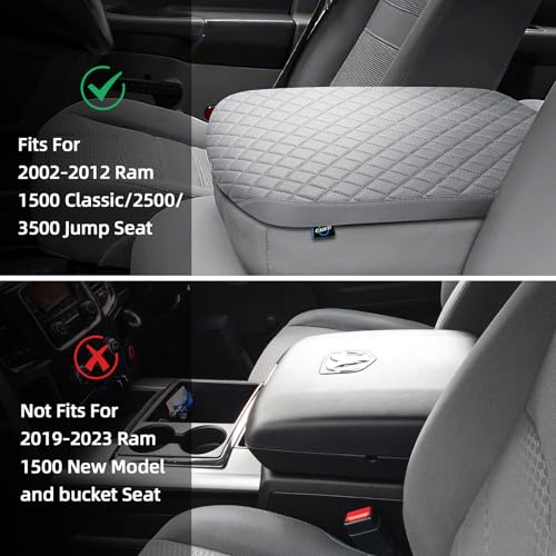 Center Console Cover Fit for 2002-2012 Ram 1500 2500 3500 Jump Seat Console, Comfortable Armrest Cover Protector Customized Car Accessories, Armrest Cushion Pad with Hidden Pocket (Gray) - style: B: Jump Seat Console 2002-2012 Ram Gray Leather（with Back P