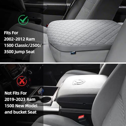 Center Console Cover Fit for 2002-2012 Ram 1500 2500 3500 Jump Seat Console, Comfortable Armrest Cover Protector Customized Car Accessories, Armrest Cushion Pad with Hidden Pocket (Gray) - style: B: Jump Seat Console 2002-2012 Ram Gray Leather（with Back P