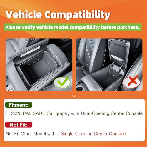 TACOBRO Center Console Organizer Compatible with 2026 Hyundai Palisade Console Tray ABS Plastic Armrest Storage Box with Rubber Pad 2026 Palisade Accessories (Upper and Lower)