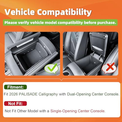 TACOBRO Center Console Organizer Compatible with 2026 Hyundai Palisade Console Tray ABS Plastic Armrest Storage Box with Rubber Pad 2026 Palisade Accessories (Upper and Lower)