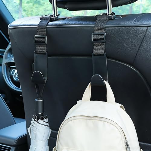 Adjustable 4-Pack Car Headrest Hooks - Universal Seat Back Organizer with Heavy-Duty Clip for Purses, Bags & Groceries Black - color: Black