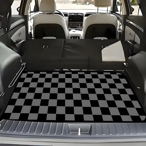 Universal Car Trunk Mat 29" x 39", Black and Gray Plaid All Weather Durable Cargo Mat Protector for SUV, Truck, Van | Stylish Cargo Liner Cover Leopard Print Car Accessories - color: Black and Gray Plaid