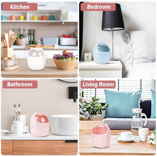 3 Pack Cute Mini Trash Can, Small Desk Trash Can with Lids, Countertop Tiny Garbage Cans with 180 Trash Bags and 3Pcs Stickers, Kawaii Plastic Waste Bin for Bathrooms Kitchen Office - color: Style 2, 3Pcs