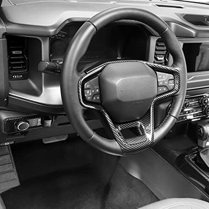 RAZPOY for Bronco 9PCS Interior Kit, Gear Shift Panel Cover, Steering Wheel Trim, Inner Door Handle Cover Compatible with 2021-2024 Ford Bronco Carbon Fiber Interior Accessories 4-Door