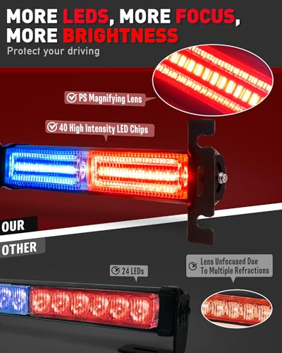 HLauto 1002L Emergency Strobe Traffic Advisor Light Bar: 40 LED Dash Safety Warning Flashing Light, Front/Rear Windshield Visor Lights for Construction Vehicle, Tow/Plow Truck (2x10.7inch, Red Blue) - color: #09 Red/Blue