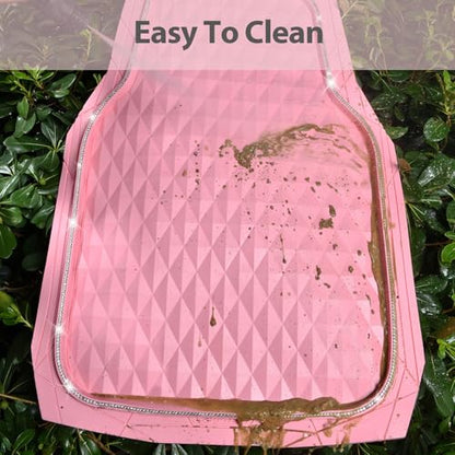 CAR PASS Bling Diamond Rubber Car Mats, Heavy Duty Deep Dish All-Weather Floor Mat Full Set Anti-Slip 3D Rhombus Waterproof Trim Fit Liner Universal Glitter Sparkly Shining Rhinestone, Pink Rubber - color: Pink Diamond