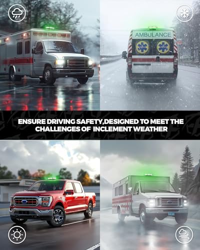 Xprite 108 LED Roof Top Strobe Light, US Flag Pattern Mail Postal Car Light Bar, Emergency Safety Warning LED Mini Strobe Lightbar w/Magnetic for Patrol Vehicles Law Enforcement Trucks, Green White - color: Green White