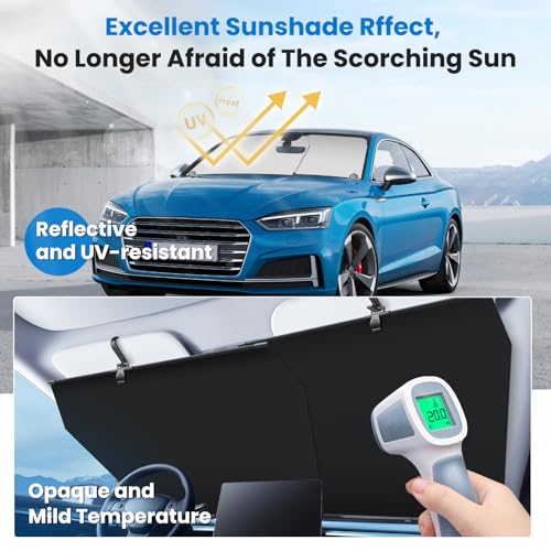 2026 Auto Retractable Sun Shade for Car Windshield - Adjustable Automatic Front Window Sunshade for UV & Heat Protection - Universal Fit for Outdoor Camping & Daily Parking (Not Fit Dashboard Bulge)