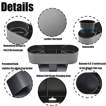 iokone Coin Side Pocket Console Side Pocket Leather Cover Car Cup Holder Auto Front Seat Organizer Cell Mobile Phone Holder (Slim-Gray) - color: Slim-Gray