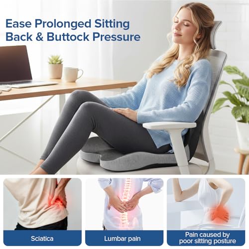 Urban Deco Memory Foam Seat Cushion, Office Chair Seat Cushion with L-Shaped Design, Ergonomic Back and Seat Pad Cushion for Car, Driving, Office, Black+Grey - color: Black+grey