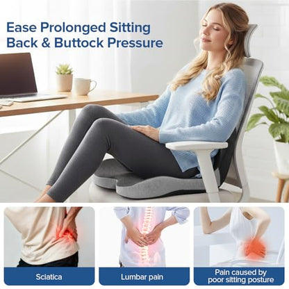 Urban Deco Memory Foam Seat Cushion, Office Chair Seat Cushion with L-Shaped Design, Ergonomic Back and Seat Pad Cushion for Car, Driving, Office, Black+Grey - color: Black+grey