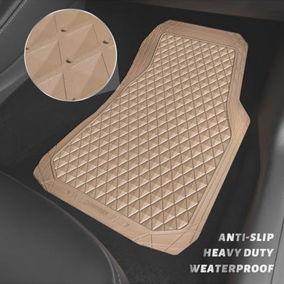 CAR PASS Beige Rubber Car Floor Mats & Cargo Liners, Durable Anti-Slip 3D Rhombus Waterproof Automotive Pad Trim Fit Liner All-Weather Trunk Mats Full Set Universal Fit Auto Van Sedan SUV Truck Beige - color: Beige With Cargo Liners