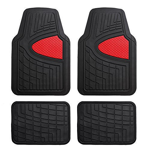 FH Group Automotive Floor Mats - Heavy-Duty Rubber Floor Mats for Cars, Universal Fit Full Set, Climaproof Floor Mats, Trimmable Floor Mats for Most Sedan, SUV, Truck Floor Mats Red - color: Red, style: Full Set Floor Mats