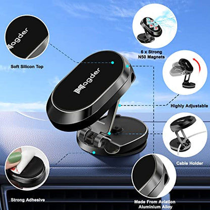 Car Dash Magnetic Phone Holder - Highly Adjustable, Universally Compatible, Works with All Cell Phones