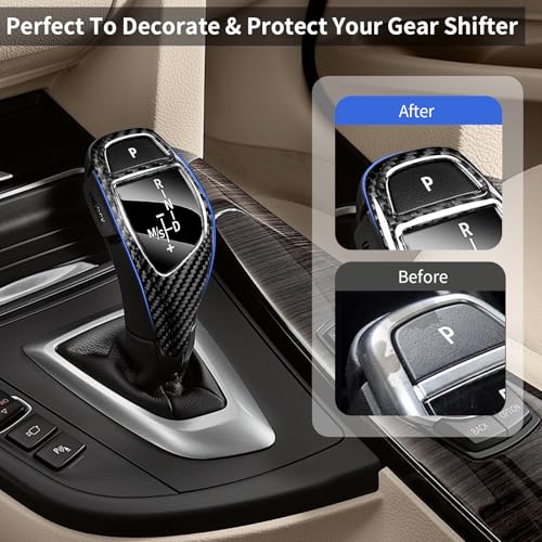 Real Carbon Fiber Gear Shift Konb Cover Trim Protector Compatible with BMW F20 F21 F22 F23 F30 F32 F33 F34 F35 F36 F06 F12 F13 F25 F26 F15 F16 GT3 I8 Automotive Interior Accessories(2010-2020)-Black - color: Black