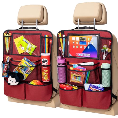 Helteko Backseat Car Organizer, Kick Mats Back Seat Protector with Touch Screen Tablet Holder, Back Seat Organizer for Kids with 9 Storage Pockets, Travel Accessories (2 Pack, Venetian Red) - color: Venetian Red