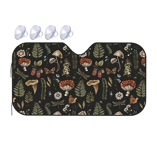 Windshield Sun Shade Vintage Magic Mushroom Leaf Forest Car Front Window Sunshade Blocker UV Visor Retractable Automotive Sunshades for Vehicle SUV Truck Protector 51x27.5 inch - color: A092, size: S:51x27.5 inch
