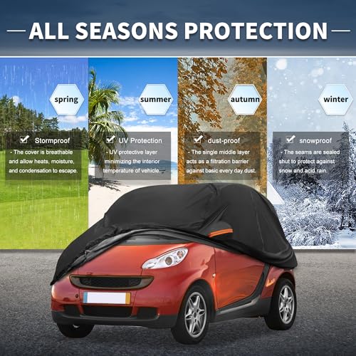 X AUTOHAUX Car Cover for Smart Fortwo 2007-2019 Aluminum Film Outdoor Waterproof Sun Rain Snow Hail Protection with Driver Door Zipper - size: for Smart Fortwo 2007-2019