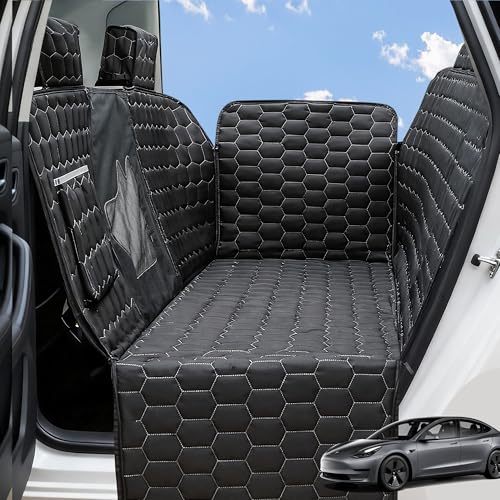 Meginc Dog Seat Covers for Tesla Model Y,Dog Hammock for Tesla with Side Flaps, 100% Waterproof Tesla Model Y Dog Accessories with Mesh Window & Headrest Protector Easy Clean up Pet Car Seat Cover - size: Cover Seat for Model Y