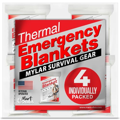 Emergency Blanket 4-Pack Space Mylar Blankets Survival Gear and Supplies Reusable Thermal Camping Hunting Essentials First Aid Car Backpacking Marathon Kit Prepper Go Rave Bug Out Bag Foil Cold Winter - size: 4 Pack