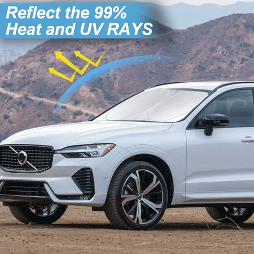 Custom Fit XC60 Windshield Sunshade for 2018 2019-2024 2025 2026 Volvo XC60 SUV Accessories Front Window Shield 210T Silver Coating Cover for Windshield Sun Visor Protector Blocks UV Keep Car Cool - size: Fit XC60 2018-2026
