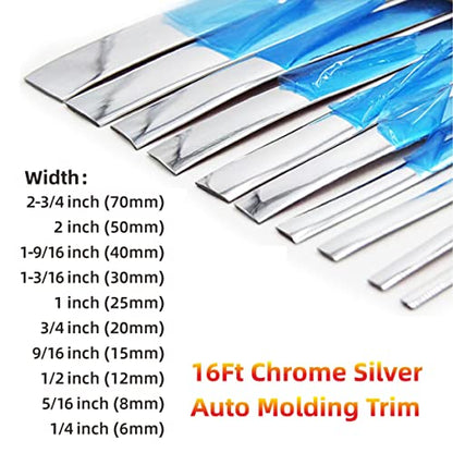 16Ft Chrome Silver Automotive Car Exterior and Interior Molding Trim Universal Bumper Window Door Body Side Decorative Strip Scratch-Proof (2-3/4 inch (70mm)) - size: Width:2-3/4inch(70mm)
