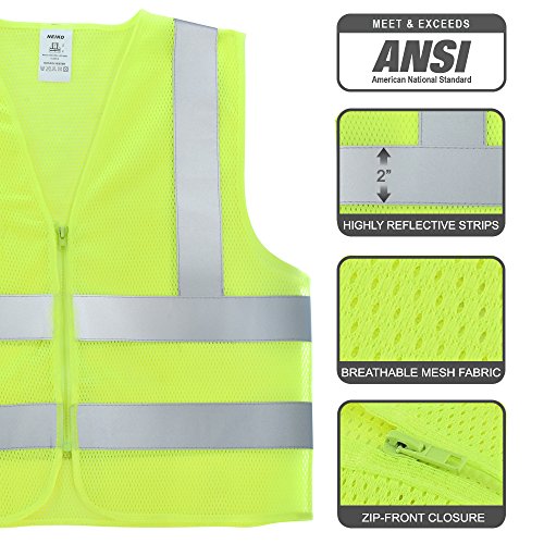 Neiko High Visibility Safety Vest ANSI Class 2, No Pocket, Neon Yellow, 3X-Large (3XL) - size: 3X-Large, style: Mesh