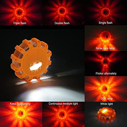 HEIGPAN GP903 LED Road Flares Safety Flashing Warning Lights, Magnetic Base Hook Carrying Bag 9 Flash Modes, for Car Truck Boat 3Pack(Batteries not Included) Orange - color: Battery-3pack