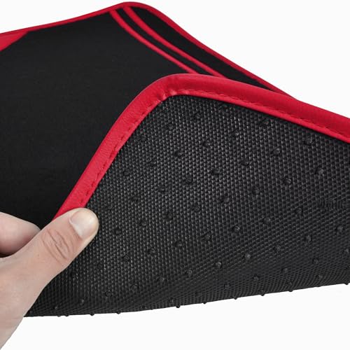 CAR PASS Red Edge Leather Car Floor Mats, Universal Waterproof Car Mats with Double Stitch Line and Anti-Slip Backing Design, for Cute Girly Women, Fit 95% Automotive,SUVs,Sedan,Vans (Black and Red) - color: Black and Red