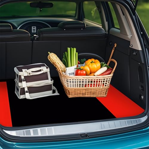 Universal Car Trunk Mat 29" x 39", Red Stripes Print All Weather Trunk Protection Cargo Liner,Durable Cargo Mat Rear Trunk Liner, Stylish Vehicle Interior Accessories Suitable for Most Car Models - color: Red Stripes