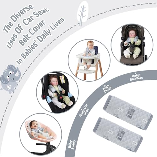 INFANZIA Car Seat Strap Covers for Infants Babies, Soft Carseat Shoulder Pads for Kids, Double-Sided Use Seatbelt Cushion Covers for Stroller, Pushchair & High Chair (Gray) - color: Gray