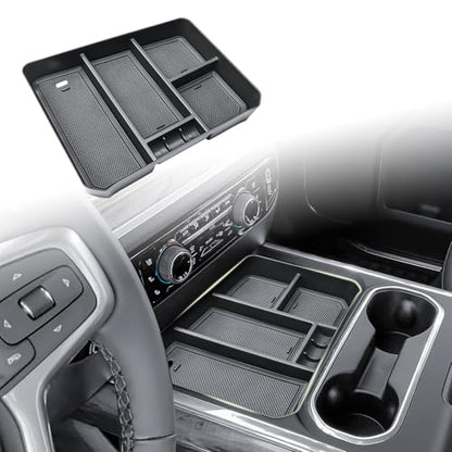 HGWEI Center Console Organizer Compatible with 2024-2026 Chevy Silverado 2500 HD/3500HD Interior Accessories, Armrest Compartment Divider Insert Storage Tray (Fit Full Console w/Bucket Seats Only)