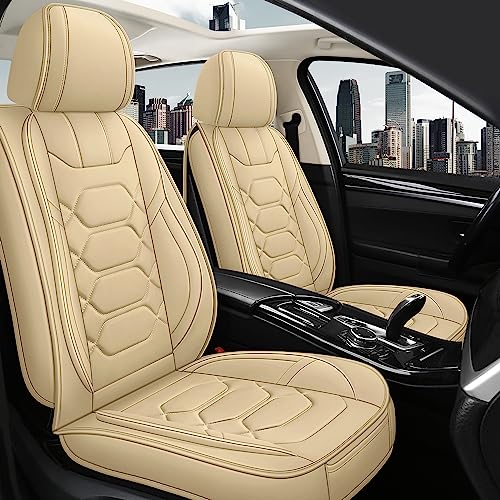 Pariitadin Leather Car Seat Covers Full Set, Waterproof Breathable Faux Leather Automotive Seat Covers for Cars, Non-Slip Car Interior Covers Universal Fit Most Cars Sedans Trucks SUVs, Beige - color: BEIGE, size: FULL SET