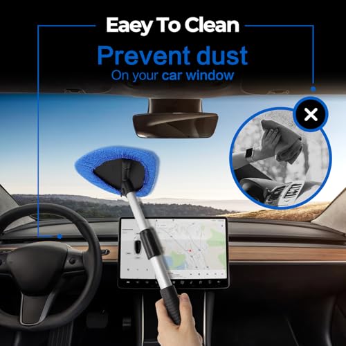 Windshield Cleaner Tool 22.5" L - Car Interior&Exterior Window Cleaning Kit with Extendable Handle&4 Microfiber Pads and Thick Large Wash Sponge, Auto Glass Wiper Brush Kit for Cars Home (7pcs Blue) - color: Blue
