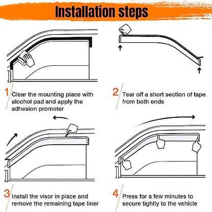 Tape on Window Visor Deflectors, Compatible with 1995-2005 GMC Jimmy Chevrolet Blazer 1996-2001 Oldsmobile Bravada 1998-2001 GMC Envoy, Acrylic Smoke Slim Style Window Rain Guards, Side Vent
