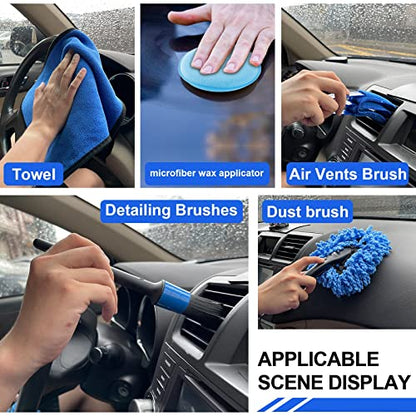 21Pcs Car Wash Kit,62" Car Wash Brush Mop with Long Handle,Car Cleaning Kit,Car Detailing Brush Set,Car Wash Bucket with Filter,Windshield Window Squeegee for Cars RV Truck Boat (Blue)
